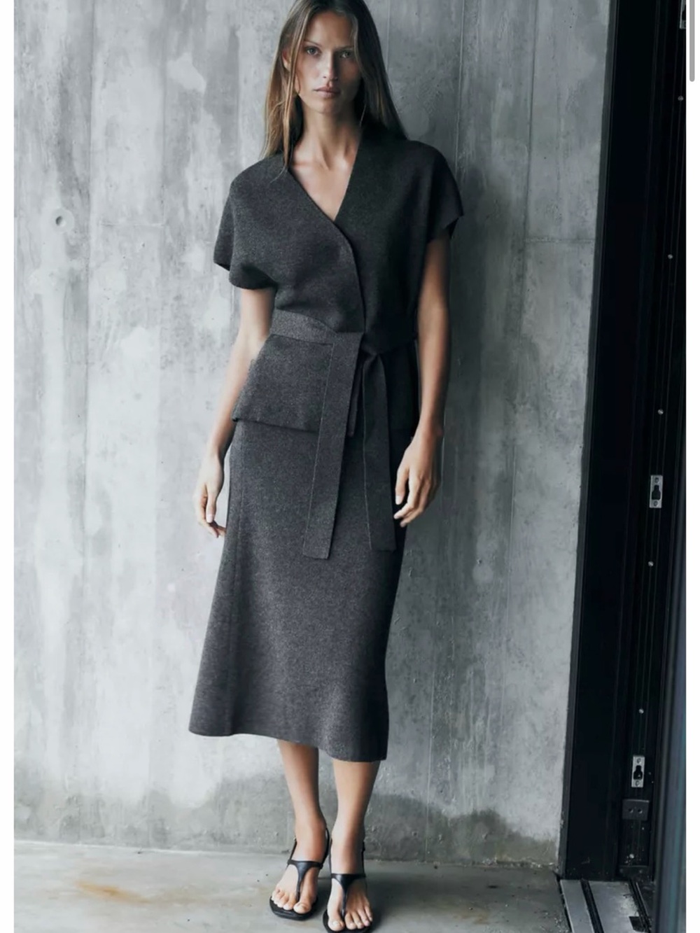 Charcoal Knit Midi Skirt